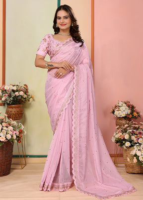 Pink Organza Saree With Blouse Piece