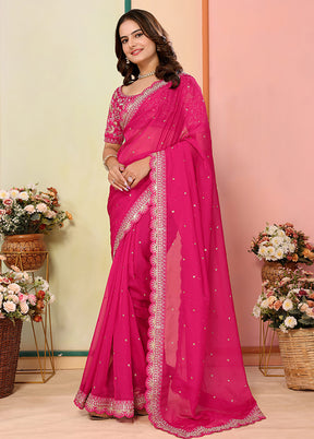 Pink Organza Saree With Blouse Piece