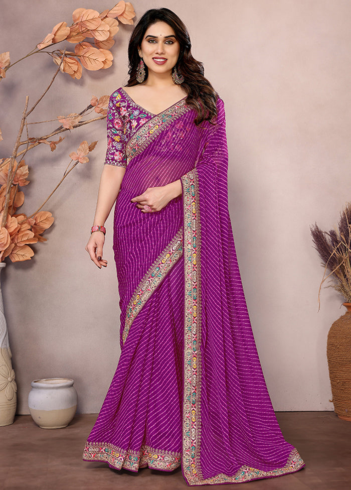 Purple Georgette Saree With Blouse Piece