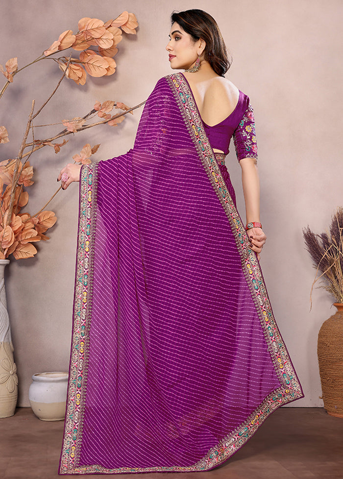 Purple Georgette Saree With Blouse Piece