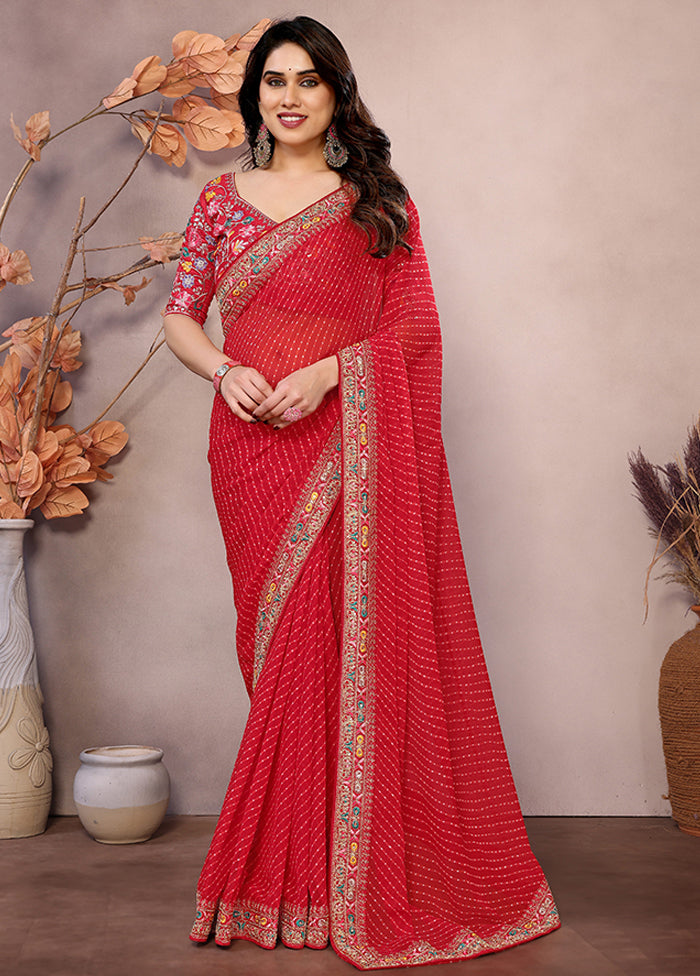 Maroon Georgette Saree With Blouse Piece