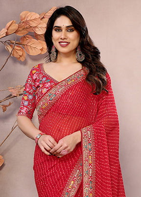 Maroon Georgette Saree With Blouse Piece