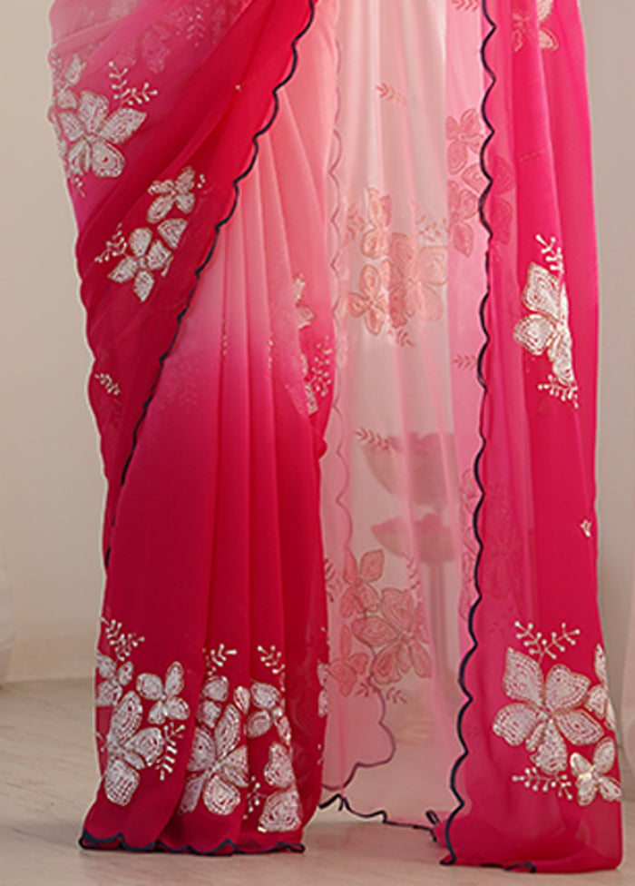 Pink Georgette Saree With Blouse Piece