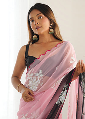 Pink Georgette Saree With Blouse Piece