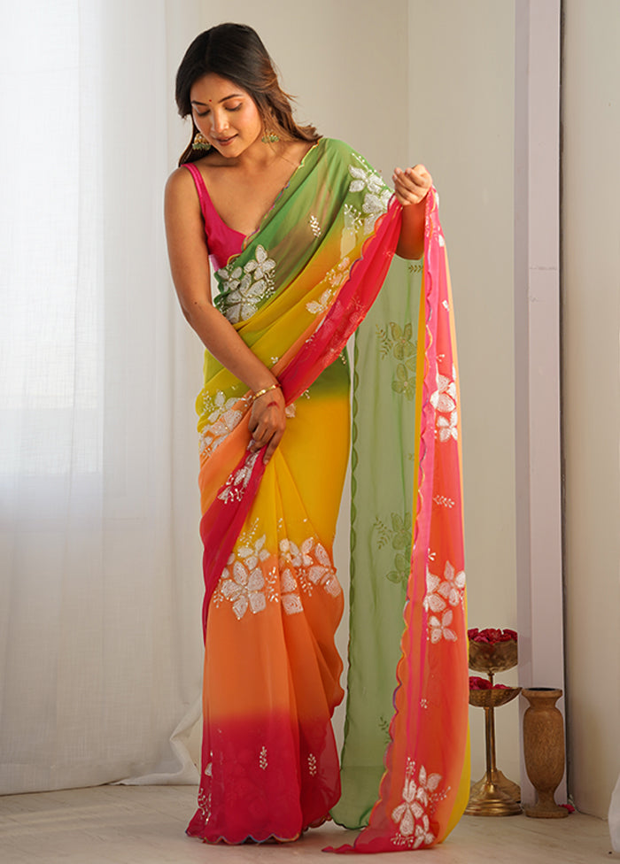 Yellow Georgette Saree With Blouse Piece