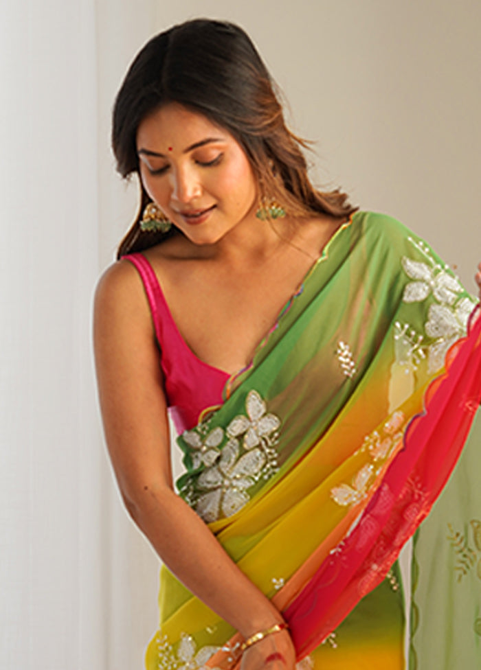 Yellow Georgette Saree With Blouse Piece