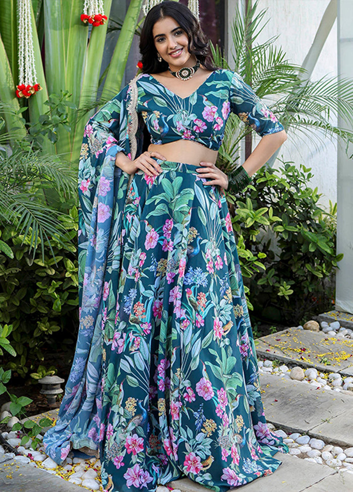 Green Georgette Lehenga Set