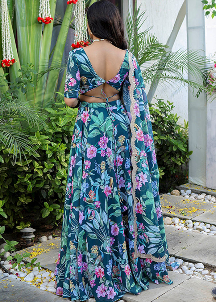 Green Georgette Lehenga Set