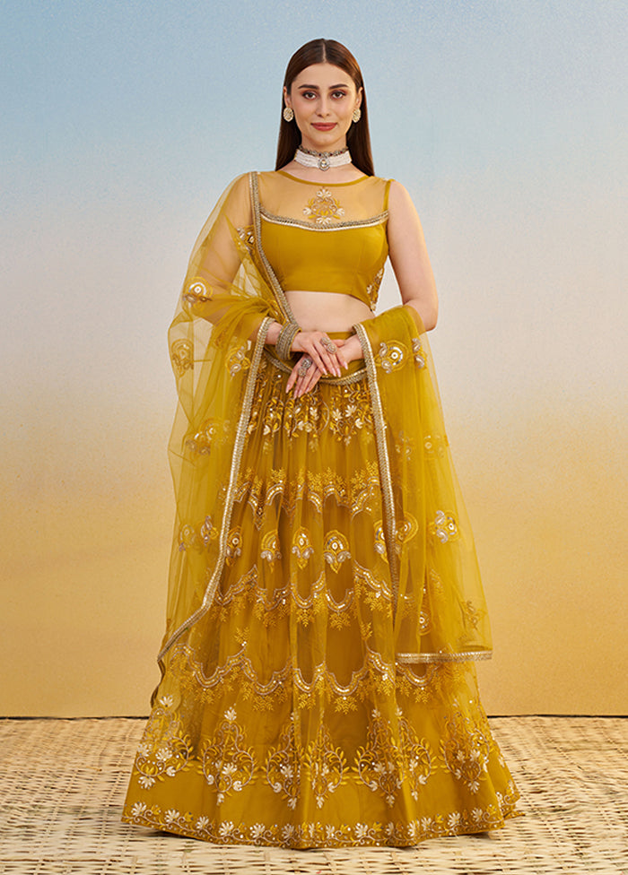Yellow Net Dupatta Lehenga Set