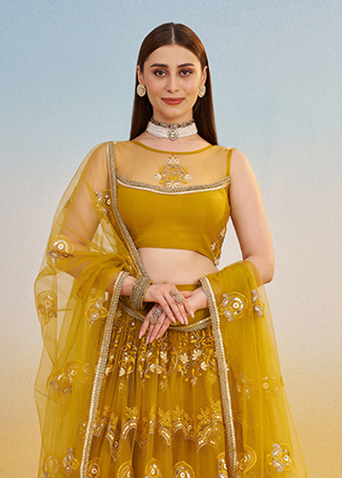 Yellow Net Dupatta Lehenga Set