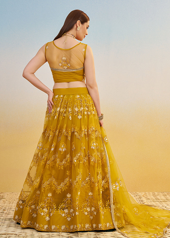 Yellow Net Dupatta Lehenga Set