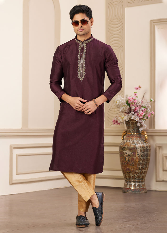 Wine Silk Kurta & Pajama Set