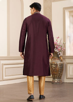 Wine Silk Kurta & Pajama Set