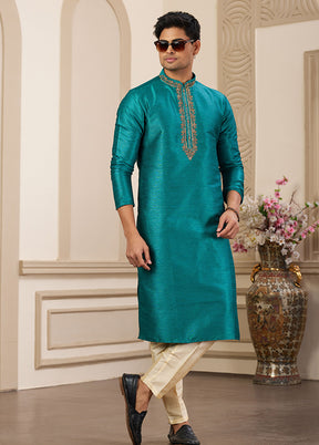 Green Silk Kurta & Pajama Set