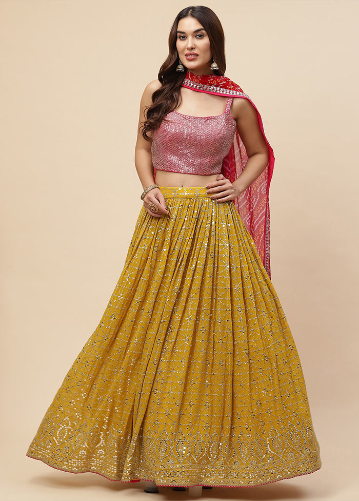 Yellow Georgette Dupatta Lehenga Set