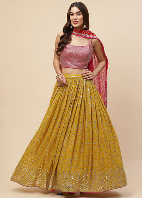 Yellow Georgette Dupatta Lehenga Set