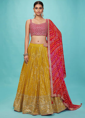 Yellow Georgette Dupatta Lehenga Set