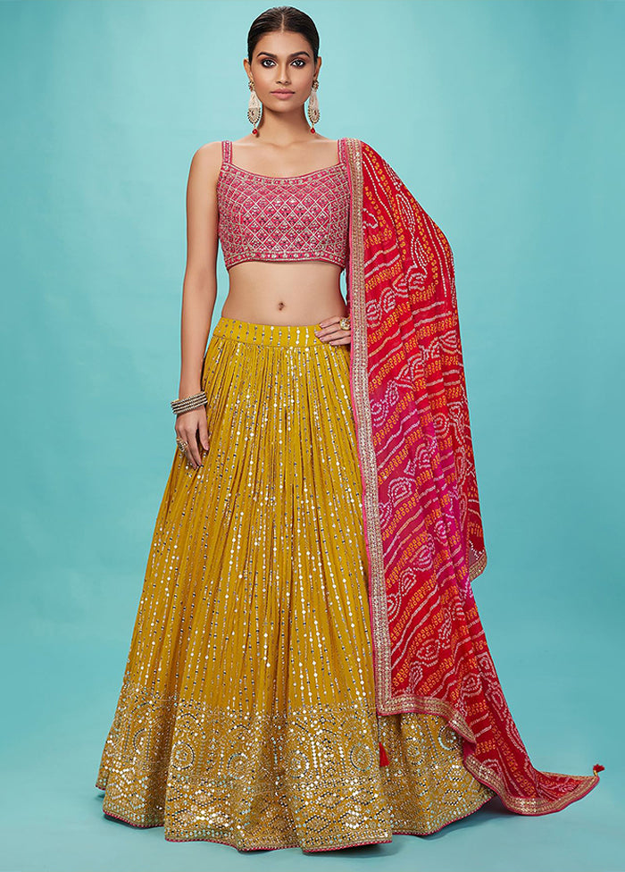 Yellow Georgette Dupatta Lehenga Set