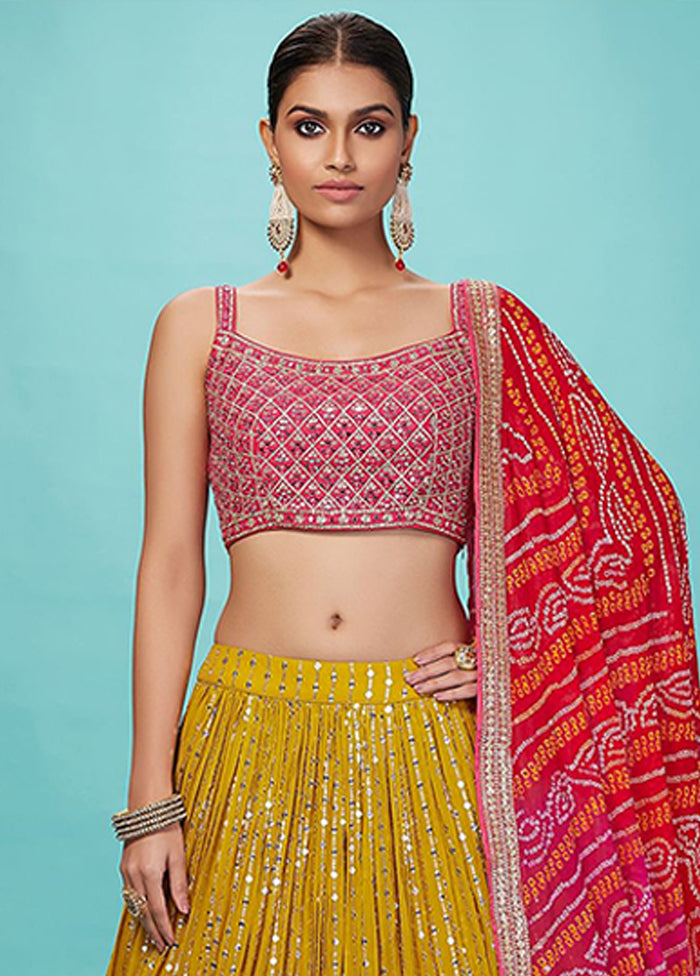 Yellow Georgette Dupatta Lehenga Set