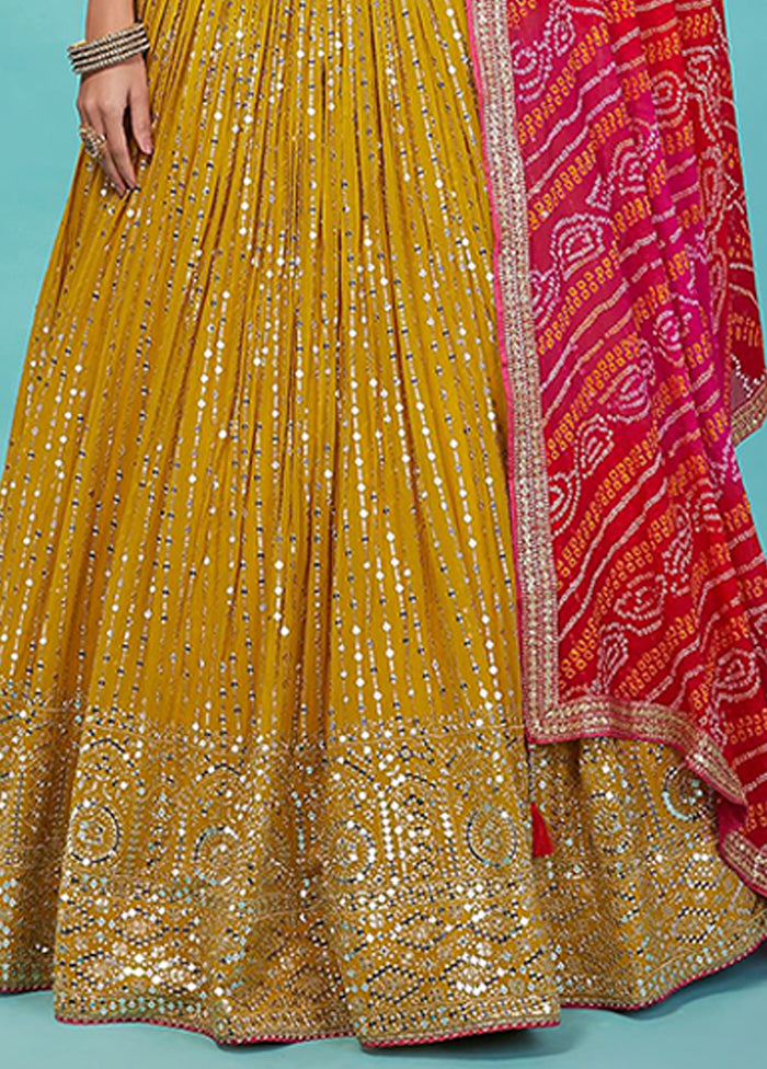 Yellow Georgette Dupatta Lehenga Set