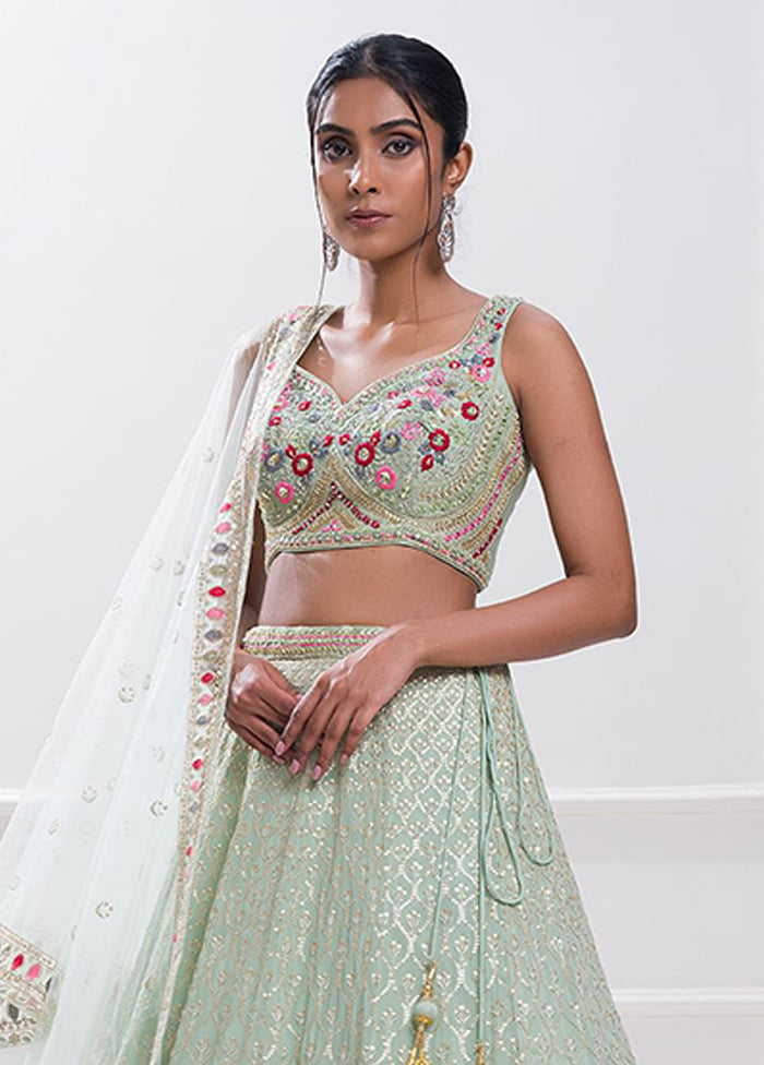 Green Georgette Dupatta Lehenga Set