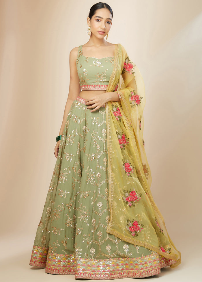 Green Georgette Dupatta Lehenga Set