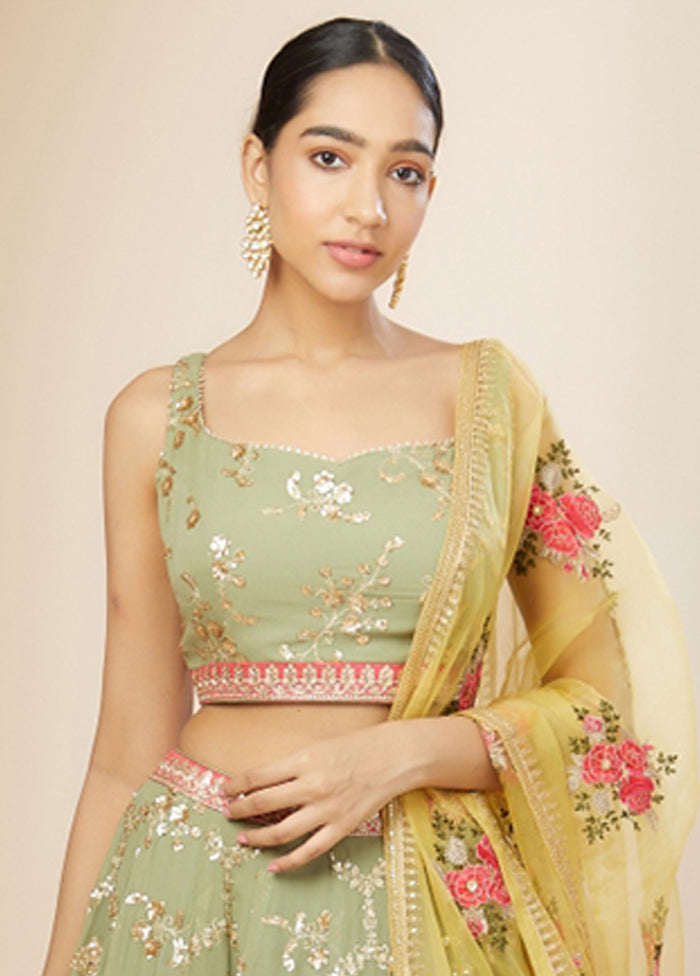 Green Georgette Dupatta Lehenga Set