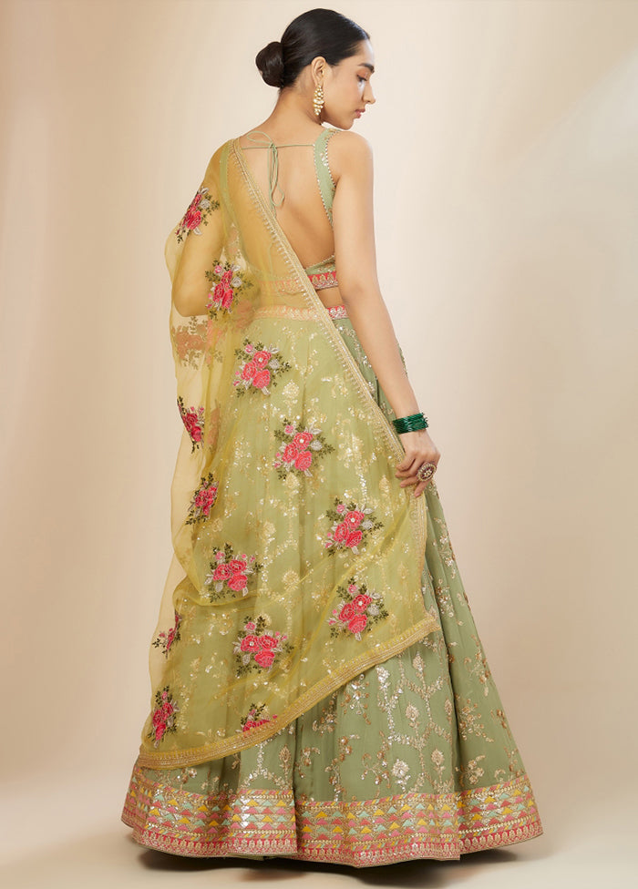 Green Georgette Dupatta Lehenga Set