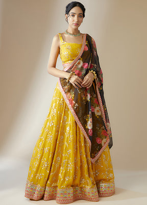 Yellow Georgette Dupatta Lehenga Set