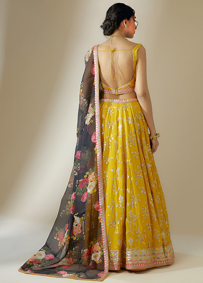 Yellow Georgette Dupatta Lehenga Set