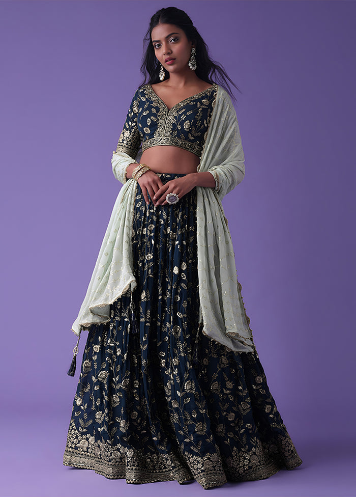 Blue Georgette Dupatta Lehenga Set