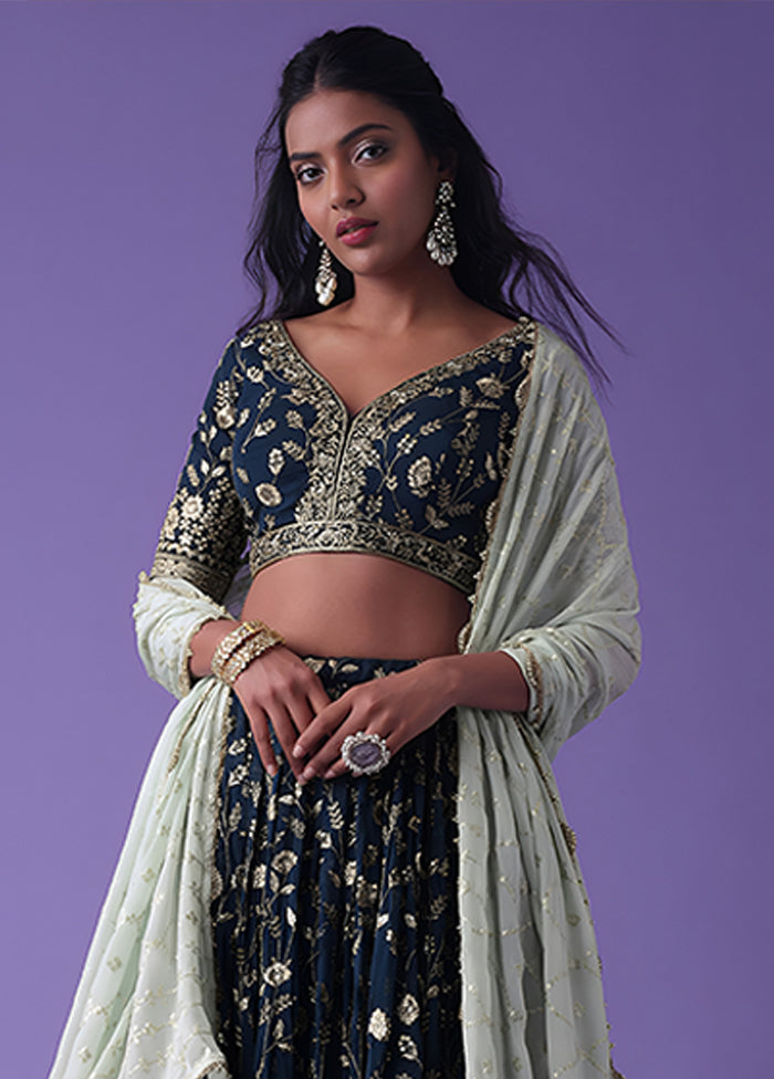 Blue Georgette Dupatta Lehenga Set