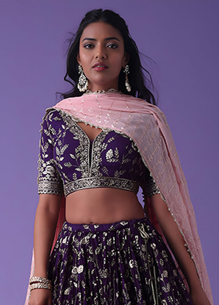 Purple Georgette Dupatta Lehenga Set