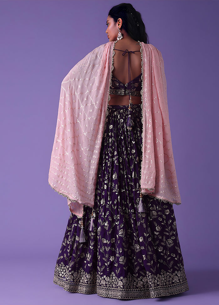 Purple Georgette Dupatta Lehenga Set