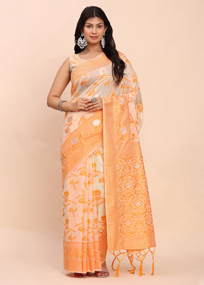 Orange Cotton Saree With Blouse Piece