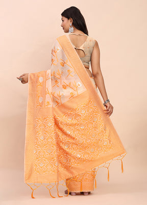 Orange Cotton Saree With Blouse Piece