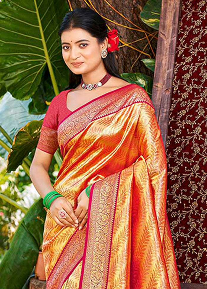 Orange Spun Silk Saree With Blouse Piece