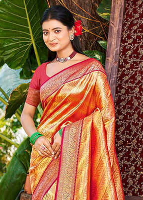 Orange Spun Silk Saree With Blouse Piece