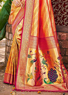 Orange Spun Silk Saree With Blouse Piece
