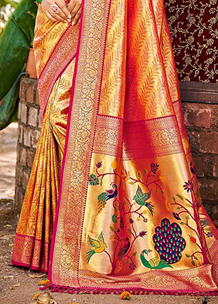 Orange Spun Silk Saree With Blouse Piece