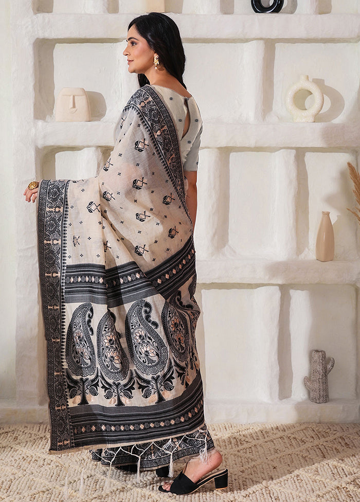 Black Cotton Saree With Blouse Piece