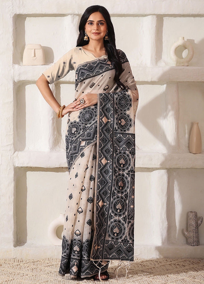 Black Cotton Saree With Blouse Piece
