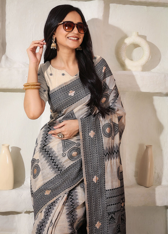 Black Cotton Saree With Blouse Piece