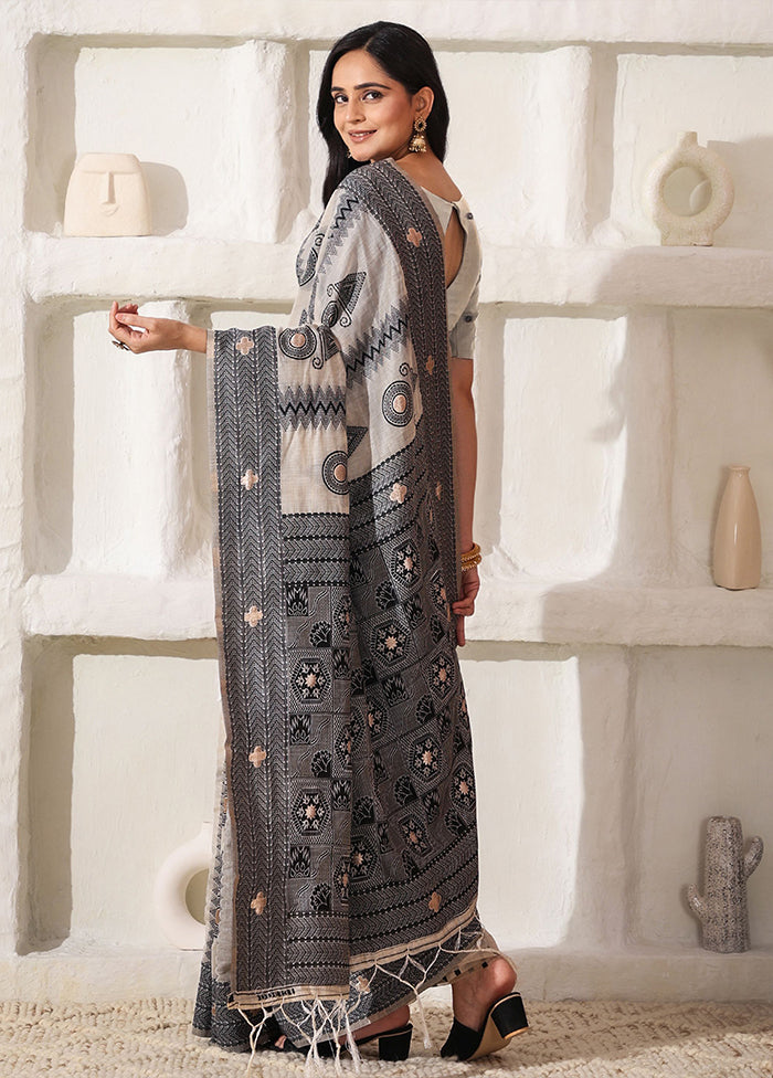 Black Cotton Saree With Blouse Piece
