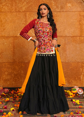 Black Blended Silk Dupatta Lehenga Set