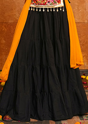 Black Blended Silk Dupatta Lehenga Set