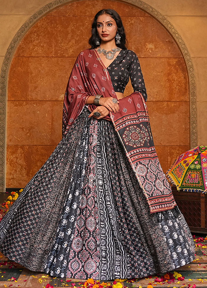 Black Blended Silk Dupatta Lehenga Set