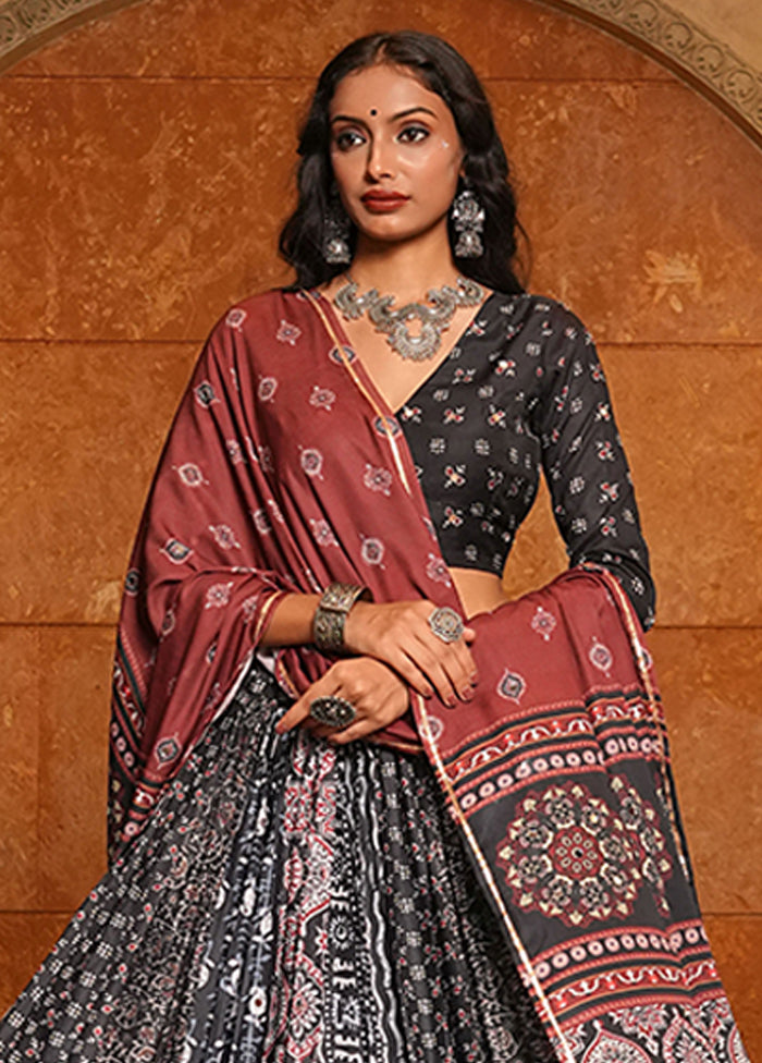 Black Blended Silk Dupatta Lehenga Set