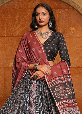 Black Blended Silk Dupatta Lehenga Set