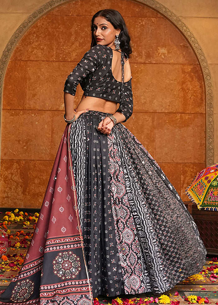Black Blended Silk Dupatta Lehenga Set
